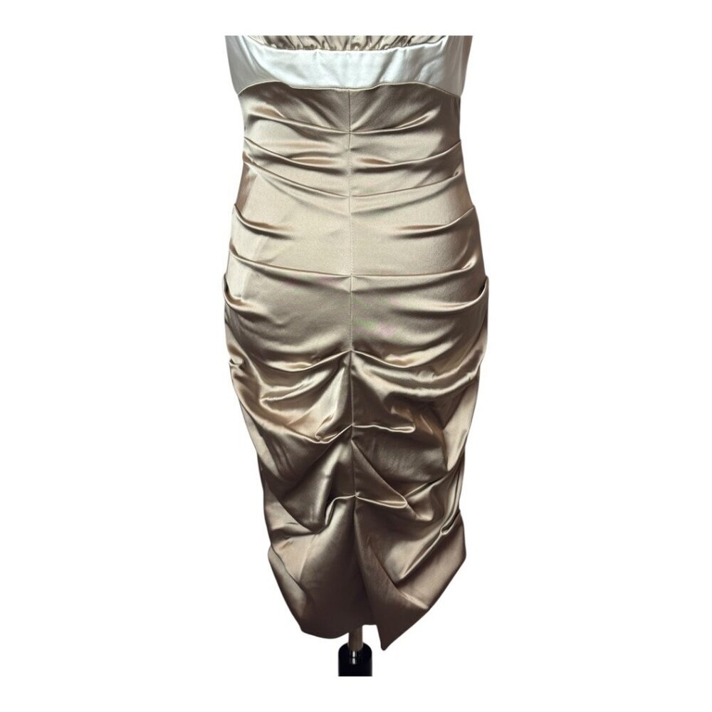 Xscape Dress Women 8 Ivory Tan Sweetheart Neck Ruched Mini Party Cocktail - Picture 5 of 10